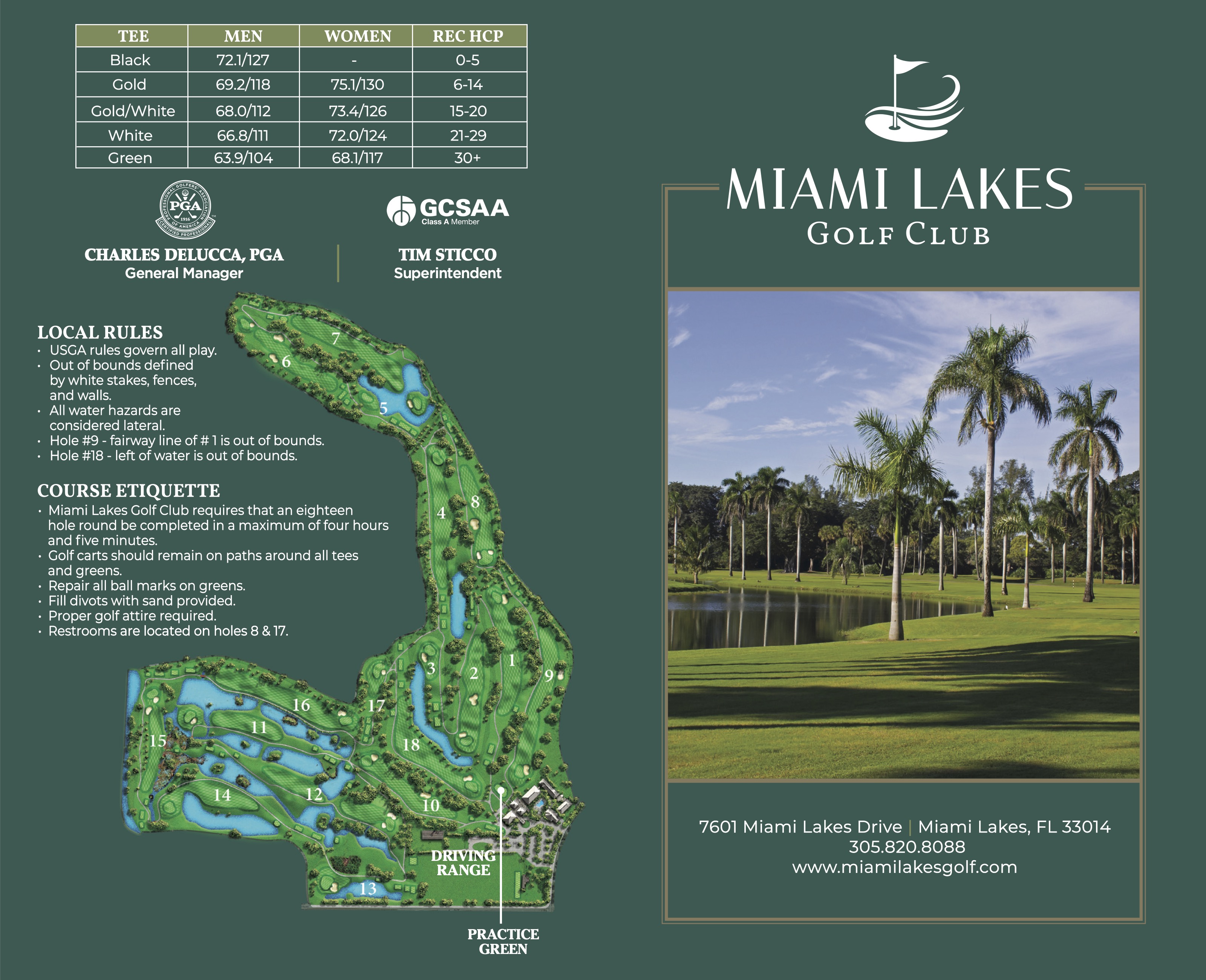 Miami Lakes Golf Club Scorecard Front
